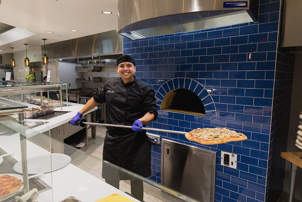  The Cafeteria features a pizza oven with a variety of pizzas made daily.